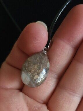 Natural Brown and Cream Jasper Teardrop Pendant Necklace